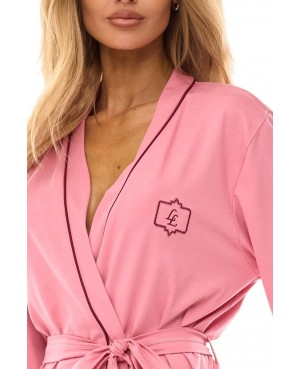 Szlafrok damski L&L 2504 – cienka wiskoza, haft, długość przed kolano, S–XL