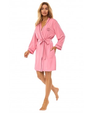 Szlafrok damski L&L 2504 – cienka wiskoza, haft, długość przed kolano, S–XL